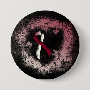 Burgundy and Ivory Ribbon Grunge Heart 3 Inch Round Button