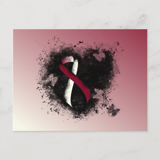 Burgundy and Ivory Ribbon Grunge Heart Postcard (Front)