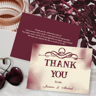 Burgundy and Ivory Vintage Minimalist Wedding  Thank You Card