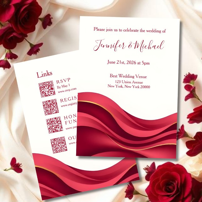 Burgundy and Ivory Wedding All in One Invitation (Burgundy Wedding All In One  Invitation )
