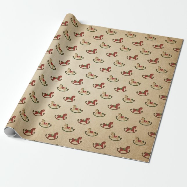 Burgundy and Kraft Retro Christmas Wrapping Paper (Unrolled)