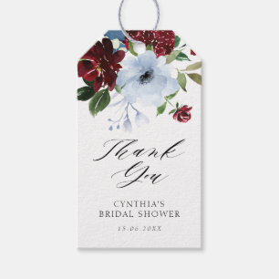 burgundy and light blue floral bridal shower gift tags