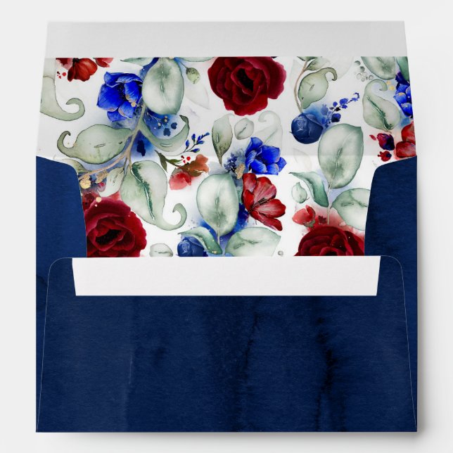 Burgundy and Navy Blue Botanical Floral Pattern Envelope (Back (Bottom))