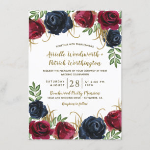 Burgundy and Navy Blue Rustic Wedding Invitations