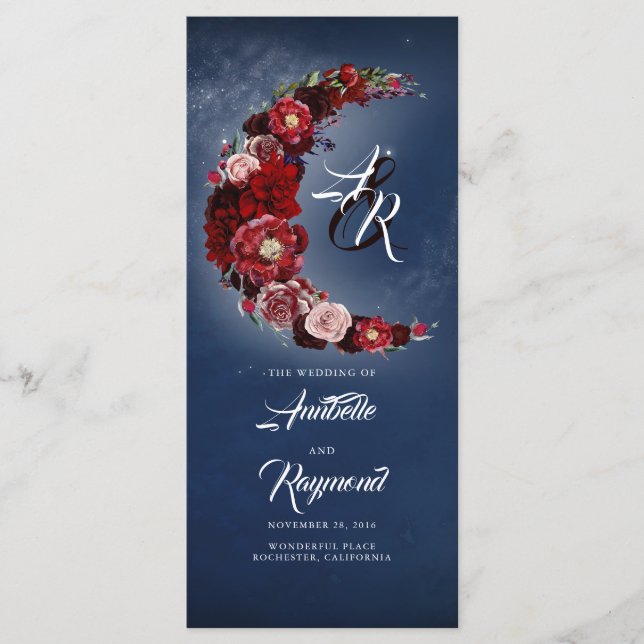 Burgundy and Navy Blue Vintage Wedding Programs (Front)