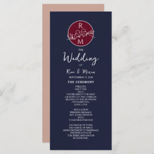 Burgundy and Navy Blue Wedding Program