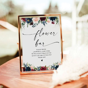 Burgundy and Navy Bridal Shower Flower Bar Sign