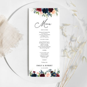 Burgundy and Navy Floral Wedding Ceremony Menu