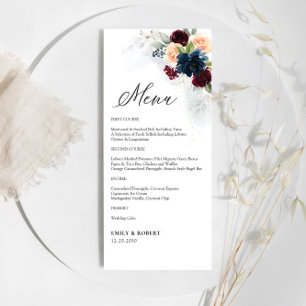 Burgundy and Navy Floral Wedding Menu