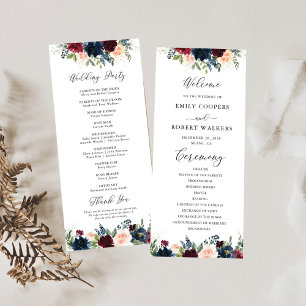 Burgundy and Navy Floral Wedding Program