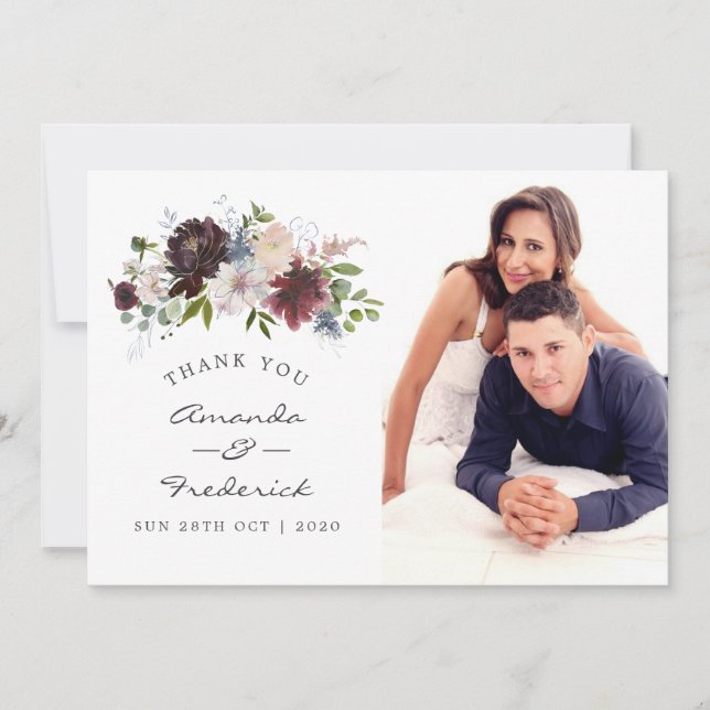 Burgundy and Navy Floral Wedding Thank You (Front)