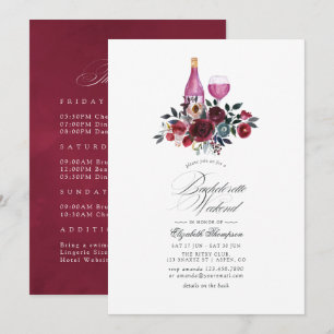 Burgundy and Navy Floral Wine Bachelorette Weekend Invitation