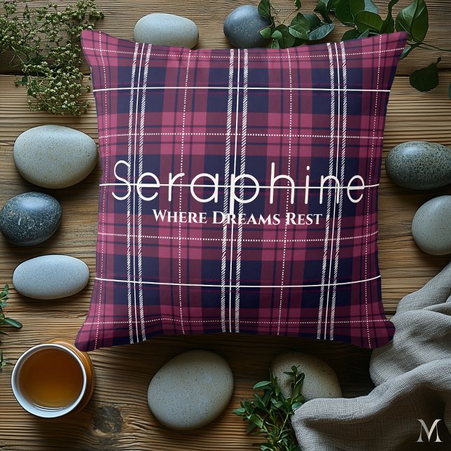 Burgundy and Navy Plaid | Custom Cozy Tartan Throw Pillow (Creator Uploaded)
