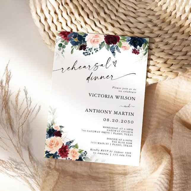 Burgundy and Navy Rehearsal Dinner Invitation (Creator Uploaded)