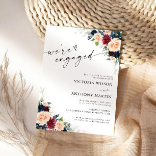 Burgundy and Navy We are engaged Invitation