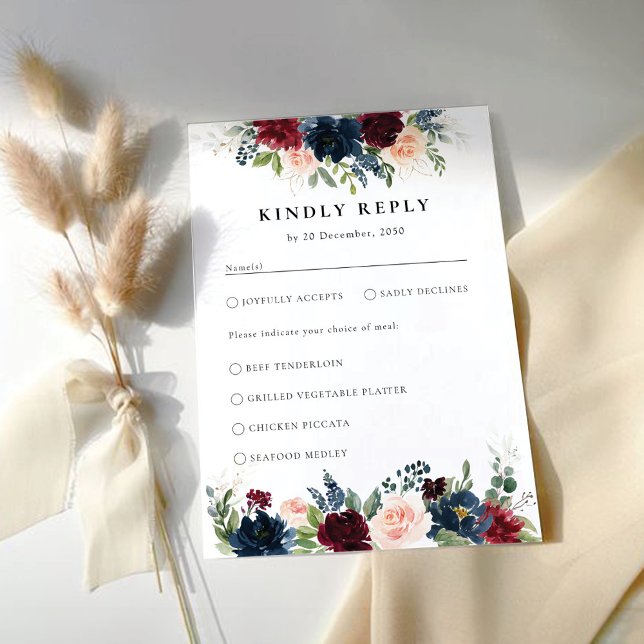 Burgundy and Navy Wedding Ceremony RSVP Card (Creator Uploaded)