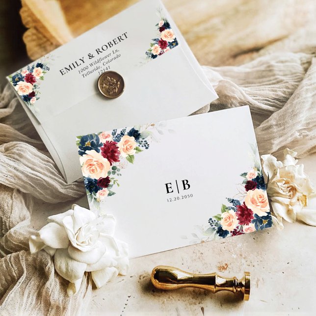 Burgundy and Navy Wedding Invitation Envelope (Creator Uploaded)