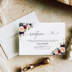 Burgundy and Navy Wedding Reception Card