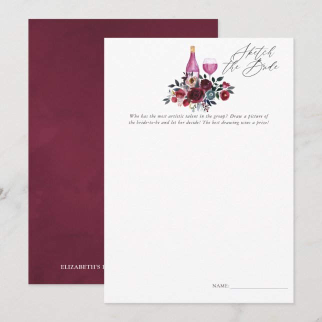 Burgundy and Navy Wine Tasting Bridal Shower Game Invitation (Front/Back)