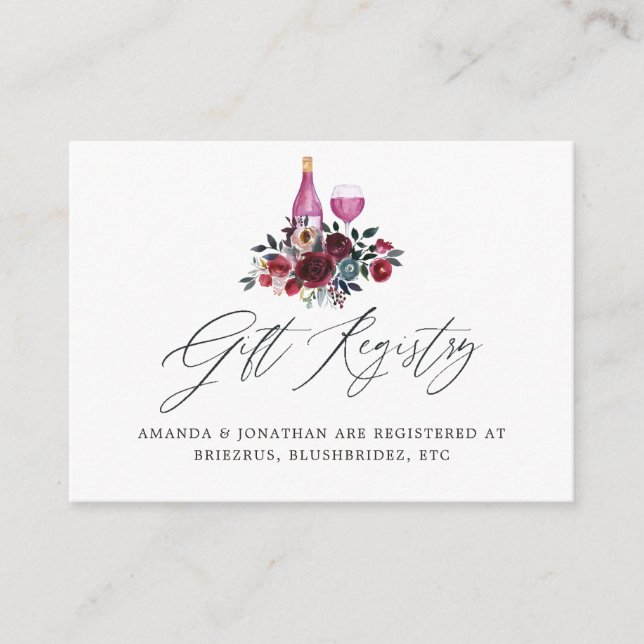 Burgundy and Navy Wine Tasting Bridal Shower Gift Enclosure Card (Front)