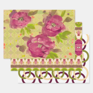 Burgundy and Olive With Cream Wrapping Paper