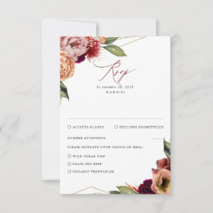 Burgundy and Orange Floral Fall Wedding RSVP Card