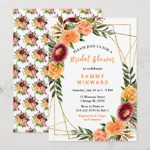 Burgundy and Orange Flowers Bridal Shower Invitation