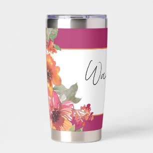 Burgundy and orange  flowers personalized insulated tumbler