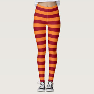 Burgundy and Orange Stripes Leggings
