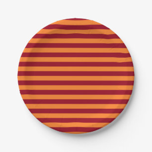 Burgundy and Orange Stripes Paper Plate