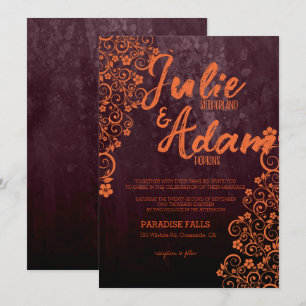 Burgundy and Orange Wedding Invitation