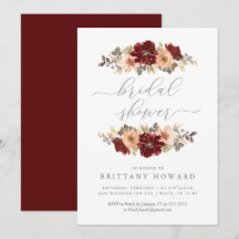 Burgundy and Peach Floral Bridal Shower Invitation