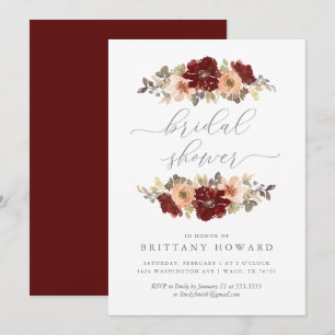 Burgundy and Peach Floral Bridal Shower Invitation