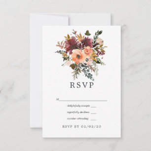 Burgundy and Peach Floral Geometric Wedding RSVP Card