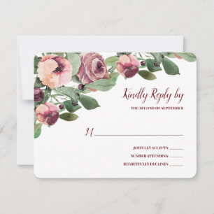 Burgundy and Peach Floral Watercolor Reply Card