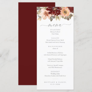Burgundy and Peach Floral Wedding Menu