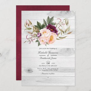 Burgundy and Peach Rustic Floral QR Code Wedding Invitation