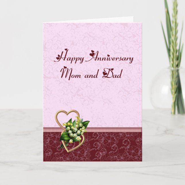 Burgundy and Pink Anniversary Mom and Dad Card (Front)