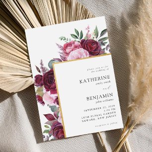 Burgundy and Pink Elegant Floral Wedding Invitation