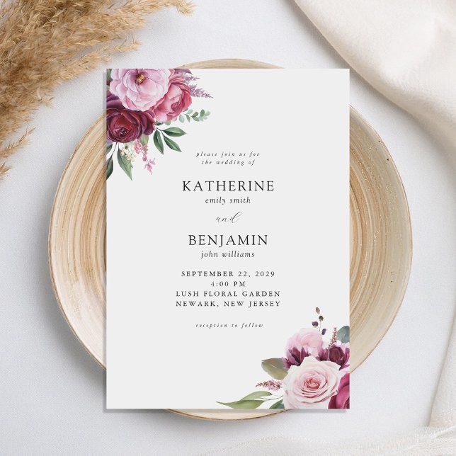 Burgundy and Pink Elegant Floral Wedding Invitation (Creator Uploaded)