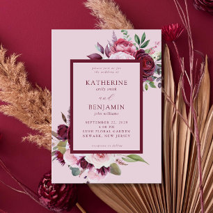 Burgundy and Pink Elegant Floral Wedding Invitation