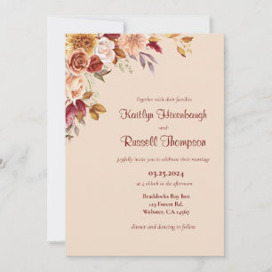 Burgundy and Pink Fall floral Wedding Invitation
