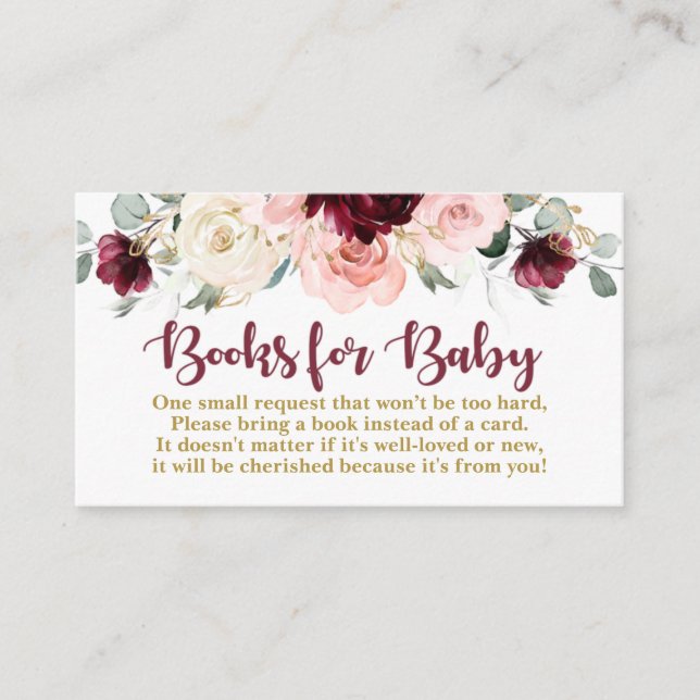 Burgundy and pink floral bring a book card (Front)