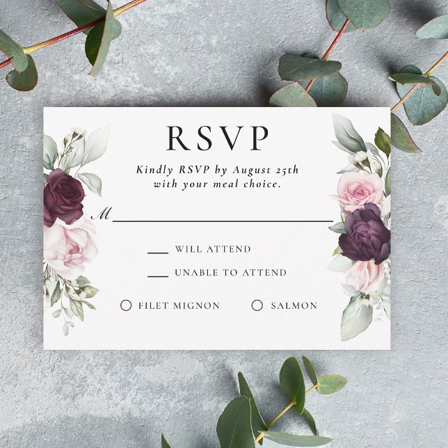 Burgundy and Pink Floral Elegant RSVP Meal Choice (Creator Uploaded)