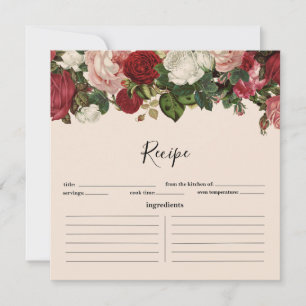 Burgundy and Pink Floral Garland Recipe Card Vinta
