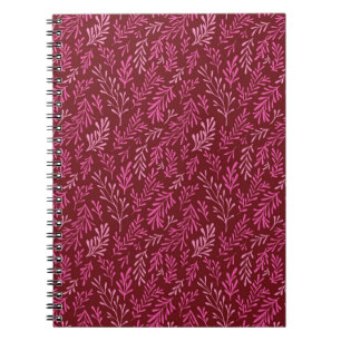 Burgundy and Pink Floral Tropical Leaf Pattern Notebook