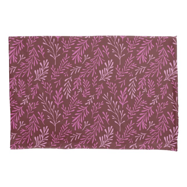 Burgundy and Pink Floral Tropical Leaf Pattern Pillowcase (Front)