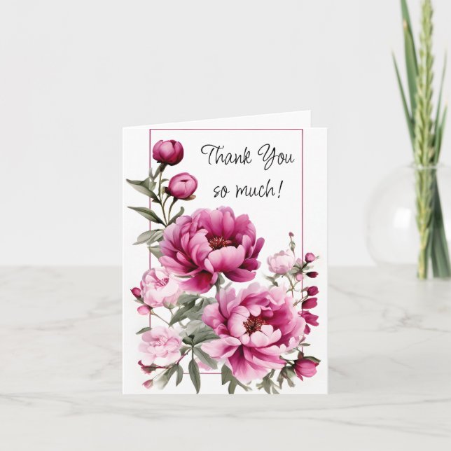Burgundy and Pink Flowers with Frame Thank You Card (Front)