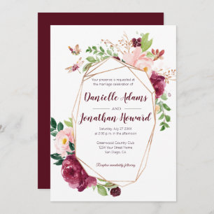 Burgundy and Pink Geometric Watercolor Wedding Invitation