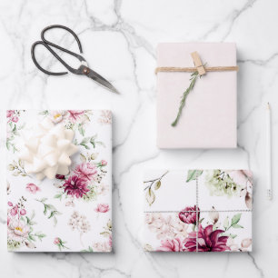 Burgundy and Pink Peonies Wrapping Paper Sheet